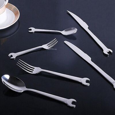 Unbranded 304 Stainless Steel Tableware Creative Wrench Shape Fork Spoon Dinner Steak Cutt Unbranded 304 Stainless Steel Tableware Creative Wrench Shape Fork Spoon Dinner Steak Cutt