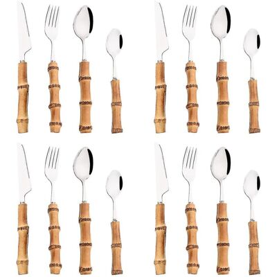 Unbranded (16PCS) 4/8/16/24pcs Creative Bamboo Handle Cutlery Set Stainless Steel Tablewar Unbranded (16PCS) 4/8/16/24pcs Creative Bamboo Handle Cutlery Set Stainless Steel Tablewar