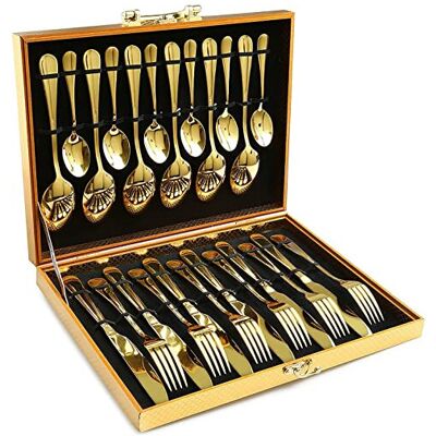 KAHEIGN - Gold Silverware Set - 24Pcs - Flatware Set KAHEIGN - Gold Silverware Set - 24Pcs - Flatware Set