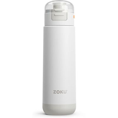 Zoku Stainless Steel Water Bottle, 16.9 fl oz (500 ml), Double Wall - White Zoku Stainless Steel Water Bottle, 16.9 fl oz (500 ml), Double Wall - White