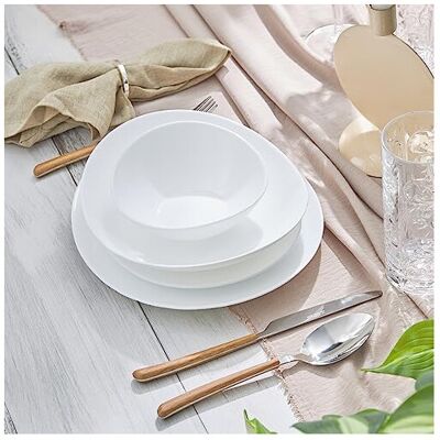 KARACA White Pure Glass Dinner Set - 24 Piece Oval Dinnerware Sets for 6 People KARACA White Pure Glass Dinner Set - 24 Piece Oval Dinnerware Sets for 6 People