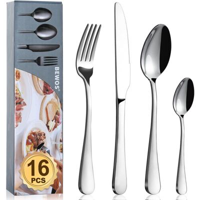 Unbranded Cutlery Set, BEWOS 16 Piece Stainless Steel Flatware Set Unbranded Cutlery Set, BEWOS 16 Piece Stainless Steel Flatware Set
