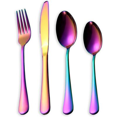 STOYOTU (16pcs Rainbow) Cutlery Sets Fork for Dining Dishwasher Safe Stainless Steel Chr STOYOTU (16pcs Rainbow) Cutlery Sets Fork for Dining Dishwasher Safe Stainless Steel Chr