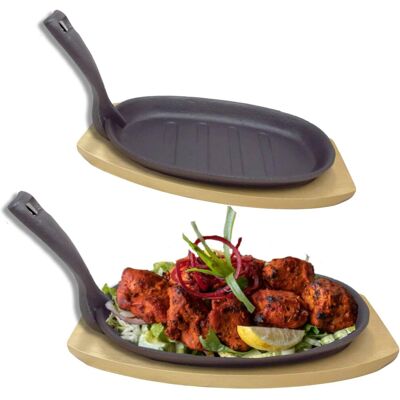 The Vintage Gourmet VG-SIZZLER-PLATE-SET-OF-2-24-28: Pre-Seasoned Cast Iron Sizzler Serving Platter The Vintage Gourmet VG-SIZZLER-PLATE-SET-OF-2-24-28: Pre-Seasoned Cast Iron Sizzler Serving Platter