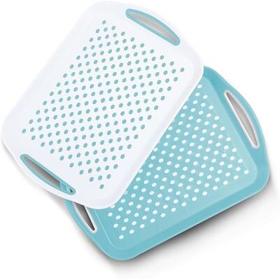 Essen 2Pack Serving Tray Set Non-Slip Lap Boards with Grip Handles, Blue and Whi Essen 2Pack Serving Tray Set Non-Slip Lap Boards with Grip Handles, Blue and Whi