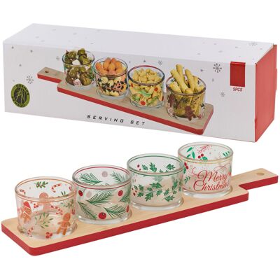 URBN-CHEF 5 Pcs Decorative Christmas Serving Set Bamboo Tray Festive Glass Serving Bowl Gi URBN-CHEF 5 Pcs Decorative Christmas Serving Set Bamboo Tray Festive Glass Serving Bowl Gi