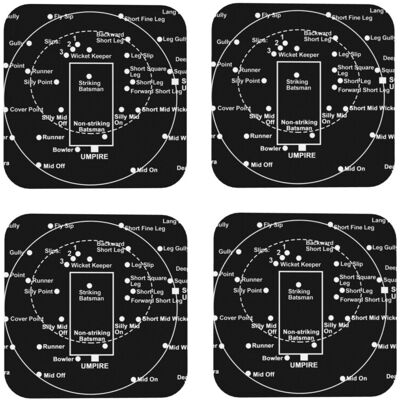 WHIBOS Leather Coasters CRICKET PITCH POSITIONS- Fielding Positions Diagram Set of 4 / WHIBOS Leather Coasters CRICKET PITCH POSITIONS- Fielding Positions Diagram Set of 4 /