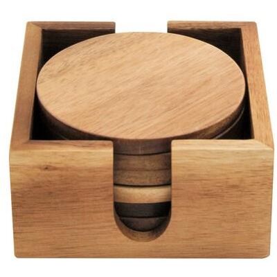 Apollo Acacia Coaster Set of 6 with Round Holder Natural Wood 10cm Protects Surfaces Apollo Acacia Coaster Set of 6 with Round Holder Natural Wood 10cm Protects Surfaces