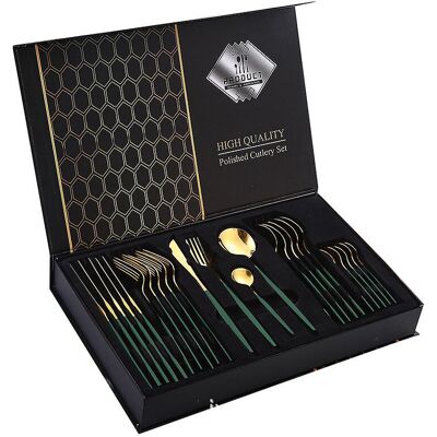 Unbranded (Dark green gold) Cutlery Set 24 Piece Stainless Steel Flatware Boxed Matte Unbranded (Dark green gold) Cutlery Set 24 Piece Stainless Steel Flatware Boxed Matte