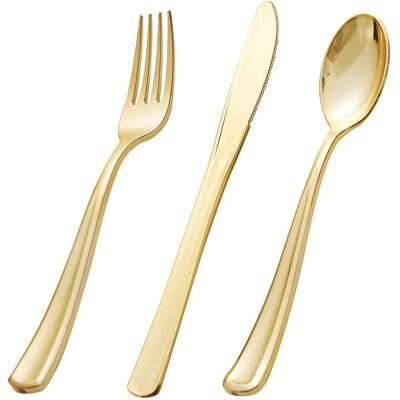 IGTONE 75PCS Gold Disposable Plastic Silverware 25 Forks 25 Spoons 25 Knives IGTONE 75PCS Gold Disposable Plastic Silverware 25 Forks 25 Spoons 25 Knives