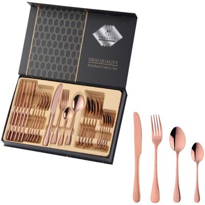CLOSKYE (E) 24PCS Gold Cutlery Dinner Set Stainless Steel Dishes Fork Spoon Knife Set Ta CLOSKYE (E) 24PCS Gold Cutlery Dinner Set Stainless Steel Dishes Fork Spoon Knife Set Ta