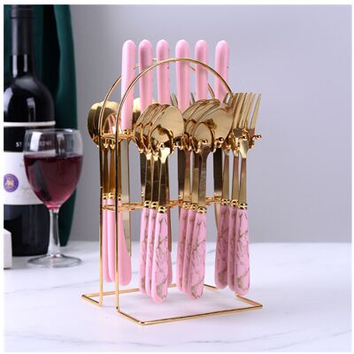 winwin (Pink) Ceramic Stainless Steel Cutlery Sets Of 24 Pieces winwin (Pink) Ceramic Stainless Steel Cutlery Sets Of 24 Pieces
