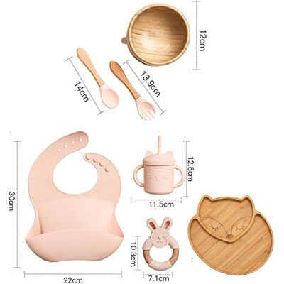 Maxpower (7pcs Pink set-02) Wooden Dinner Plate Feeding Supplies Bamboo Baby Tableware Si Maxpower (7pcs Pink set-02) Wooden Dinner Plate Feeding Supplies Bamboo Baby Tableware Si