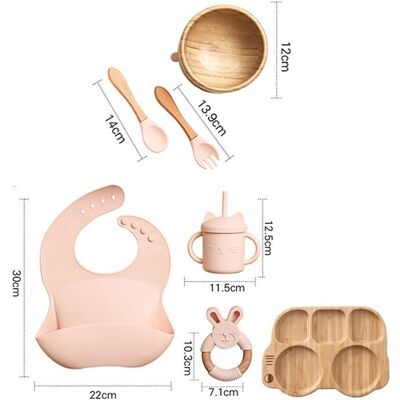 Maxpower (7pcs Pink set-06) Wooden Dinner Plate Feeding Supplies Bamboo Baby Tableware Si Maxpower (7pcs Pink set-06) Wooden Dinner Plate Feeding Supplies Bamboo Baby Tableware Si