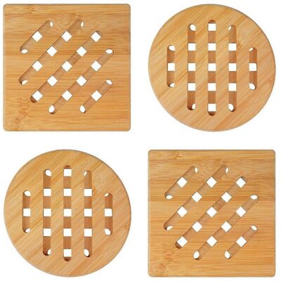 Unbranded Heat-resistant bamboo trivets, square and round, for bowls, pots and plates Unbranded Heat-resistant bamboo trivets, square and round, for bowls, pots and plates