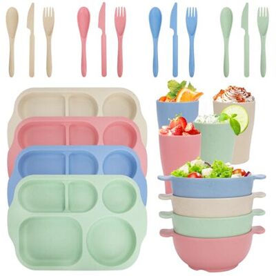CSYY Unbreakable Dinnerware Sets for 4 People,24pcs Divided Plates and Bowls Set for CSYY Unbreakable Dinnerware Sets for 4 People,24pcs Divided Plates and Bowls Set for