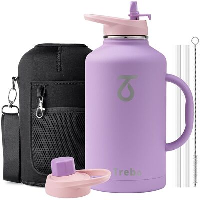 Trebo Stainless Steel Bottle - 2L Large Size, Double Wall Insulated Sports Bottl Trebo Stainless Steel Bottle - 2L Large Size, Double Wall Insulated Sports Bottl