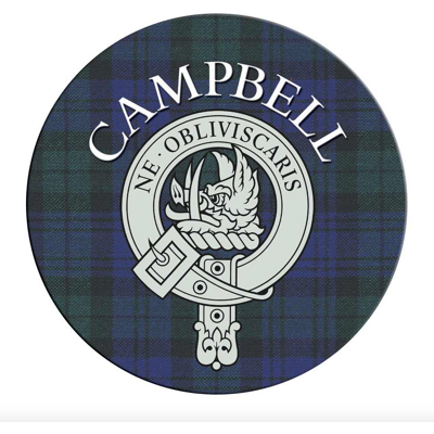 Lang Syne (Campbell) Single Scottish Circular Clan Crest Cork Backed Coaster - A-C Tartans Lang Syne (Campbell) Single Scottish Circular Clan Crest Cork Backed Coaster - A-C Tartans