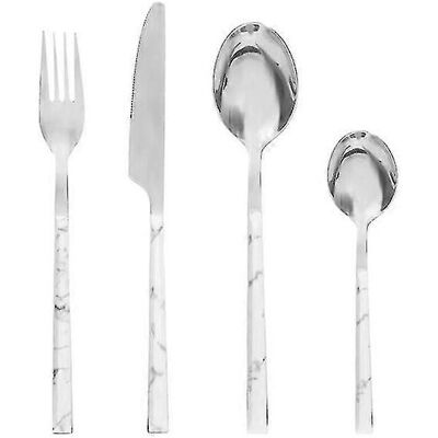 Unbranded (As show, One size) High-quality Cutlery Set With White Marble Pattern - 24 Piec Unbranded (As show, One size) High-quality Cutlery Set With White Marble Pattern - 24 Piec