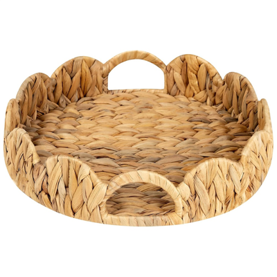 Jojomino Scalloped Edge Round Tray, Serving Tray with Built-in Handles, Decoratve for Cof Jojomino Scalloped Edge Round Tray, Serving Tray with Built-in Handles, Decoratve for Cof
