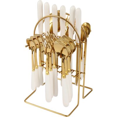 Unbranded (Gold+White) 24-Piece Cutlery Set Stainless Steel Cutlery Set with Stand Unbranded (Gold+White) 24-Piece Cutlery Set Stainless Steel Cutlery Set with Stand