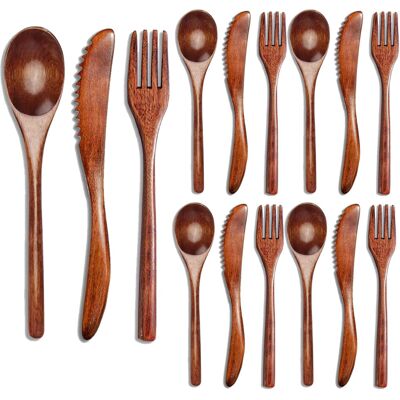 Jehiatek 15 Pcs Wooden Spoon Fork Knife Cutlery Set Dinner Utensil Kitchen Flatware Table Jehiatek 15 Pcs Wooden Spoon Fork Knife Cutlery Set Dinner Utensil Kitchen Flatware Table