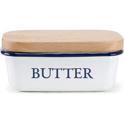 Torribaly Butter Box Nordic Style Ceiling with Wood Lid Food Dish Enamel Cheese Torribaly Butter Box Nordic Style Ceiling with Wood Lid Food Dish Enamel Cheese