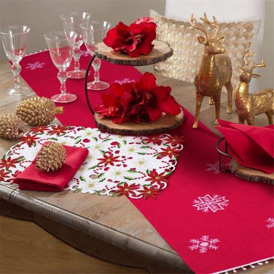 Tlily Placemats Set of 6 Embroidered Christmas Poinsettia & Holly Design Tlily Placemats Set of 6 Embroidered Christmas Poinsettia & Holly Design