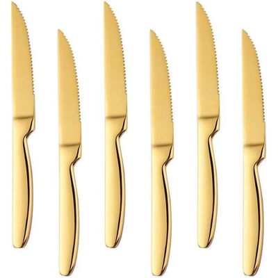 Aihontai 6-Piece 18/0 Gold Stainless Steel Sharp Steak Knife Elegant Design Dinner Knife Aihontai 6-Piece 18/0 Gold Stainless Steel Sharp Steak Knife Elegant Design Dinner Knife