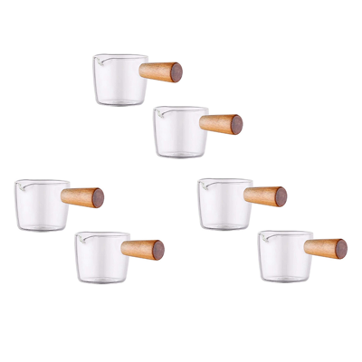 Unbranded 6PCS Transparent Glass with Wooden Handle, Creamer Pitcher. 50Ml Unbranded 6PCS Transparent Glass with Wooden Handle, Creamer Pitcher. 50Ml