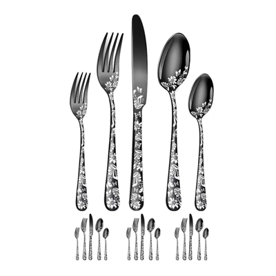 Exogio 20-Piece Set, Stainless Steel Silverware Cutlery Set for 4, Pattern Design, Incl Exogio 20-Piece Set, Stainless Steel Silverware Cutlery Set for 4, Pattern Design, Incl