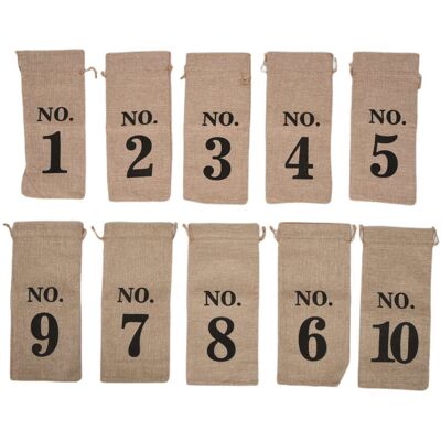 Saudism 10Pcs Wine Bags, 14 X 6 1/4 Inches Hessian Numbered Bottle Gift Bags with Drawst Saudism 10Pcs Wine Bags, 14 X 6 1/4 Inches Hessian Numbered Bottle Gift Bags with Drawst