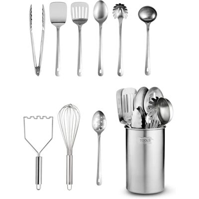 Ptsuker Stainless-Steel Kitchen Utensil Set - 10-Piece Premium Nonstick & Heat Resistant Ptsuker Stainless-Steel Kitchen Utensil Set - 10-Piece Premium Nonstick & Heat Resistant