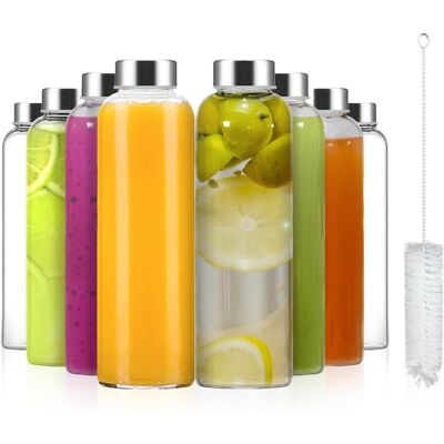 Eidoct 8pcs Glass Water Bottles with Lids, 500ml Glass Juice Bottles, Reusable D Eidoct 8pcs Glass Water Bottles with Lids, 500ml Glass Juice Bottles, Reusable D