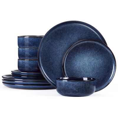 Homikit 12 Piece Dinner Set, Reactive Glaze Kitchen Dinnerware Sets for 4, Elega Homikit 12 Piece Dinner Set, Reactive Glaze Kitchen Dinnerware Sets for 4, Elega