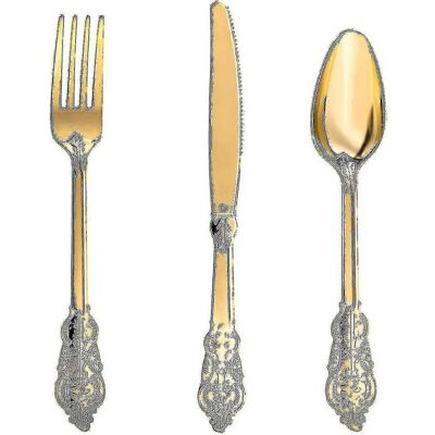 Unbranded 300-Piece Gold Plastic Cutlery Set - Thick Gold Plastic Cutlery Set, 100 Gold Fo Unbranded 300-Piece Gold Plastic Cutlery Set - Thick Gold Plastic Cutlery Set, 100 Gold Fo