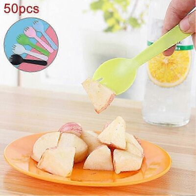 Unbranded (White) 50pcs Disposable Plastic Candy Fruit Forks Spoons Party Dessert Spoon Cu Unbranded (White) 50pcs Disposable Plastic Candy Fruit Forks Spoons Party Dessert Spoon Cu