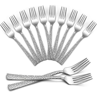 Unbranded Set of 12 stainless steel dinner forks, large silver dinner forks with hammered Unbranded Set of 12 stainless steel dinner forks, large silver dinner forks with hammered