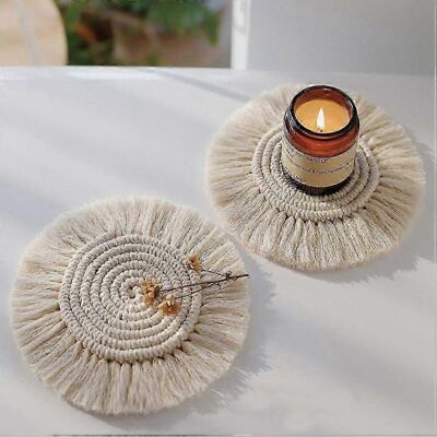 Unbranded Set of 2 handmade macrame coasters, handwoven placemat 18 cm diameter, bohemian Unbranded Set of 2 handmade macrame coasters, handwoven placemat 18 cm diameter, bohemian