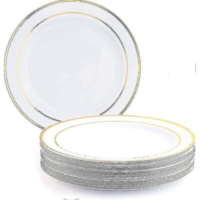 Unbranded 25 Premium Plastic Dinner Plates with Gold Rim, Multi-Purpose, Perfect for Weddi Unbranded 25 Premium Plastic Dinner Plates with Gold Rim, Multi-Purpose, Perfect for Weddi