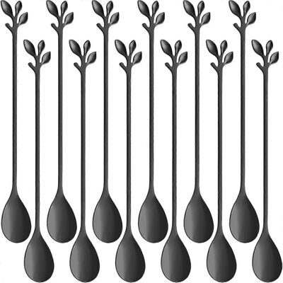 Unbranded (Black) 12 Pcs Long Handle Ice Cream Scoops, 18cm Creative Black Leaf Ice Cream Unbranded (Black) 12 Pcs Long Handle Ice Cream Scoops, 18cm Creative Black Leaf Ice Cream