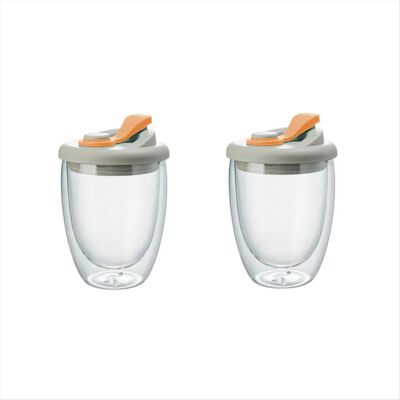 Unbranded Double Wall Glass Water Cup with Leak-Proof Lid - Insulated Orange Unbranded Double Wall Glass Water Cup with Leak-Proof Lid - Insulated Orange