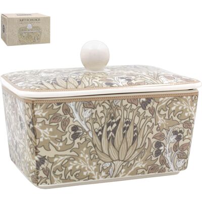 Lesser & Pavey Ltd Artichoke Butter Dish - Hand-Painted Cream Butter Dish with Lid, Dishwasher Safe Lesser & Pavey Ltd Artichoke Butter Dish - Hand-Painted Cream Butter Dish with Lid, Dishwasher Safe