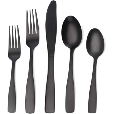 Unbranded Matte Black Silverware Set, Satin Finish 5-Piece Stainless Steel Cutlery Set, El Unbranded Matte Black Silverware Set, Satin Finish 5-Piece Stainless Steel Cutlery Set, El