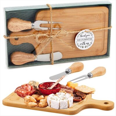 Unbranded Bamboo Cheese Board Set with Knives, Forks & Thank You Tags - Ideal for Bridal B Unbranded Bamboo Cheese Board Set with Knives, Forks & Thank You Tags - Ideal for Bridal B