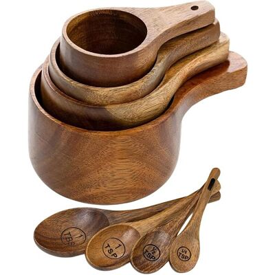 Unbranded 8 Piece Wooden Measuring Cups and Spoons Set for Baking & Cooking - Ideal for Ba Unbranded 8 Piece Wooden Measuring Cups and Spoons Set for Baking & Cooking - Ideal for Ba
