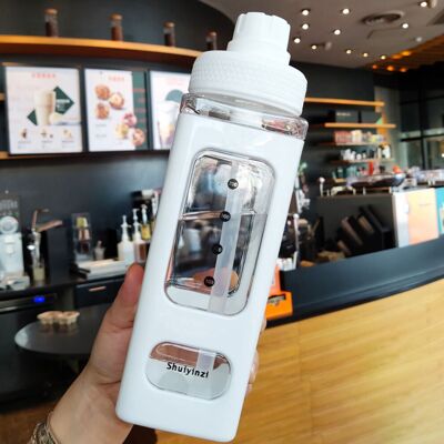 Unbranded 700ml Double Layer Straw Water Bottle with Marker - White 17.6oz Unbranded 700ml Double Layer Straw Water Bottle with Marker - White 17.6oz
