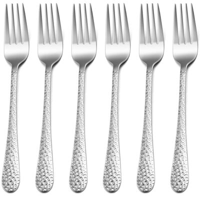 HaWare 6 Piece Large Stainless Steel Dinner Table Forks with Hammered Handle for HaWare 6 Piece Large Stainless Steel Dinner Table Forks with Hammered Handle for