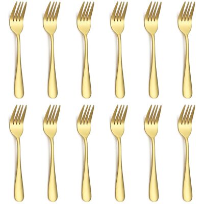 Evanda Dessert Forks 12 Pieces, Gold Titanium Plating Stainless Steel Pastry Set Evanda Dessert Forks 12 Pieces, Gold Titanium Plating Stainless Steel Pastry Set