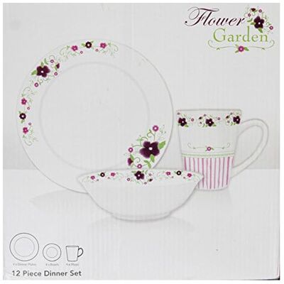 Unbranded Flower Garden 12 Piece Dinner Set White Ceramic Unbranded Flower Garden 12 Piece Dinner Set White Ceramic